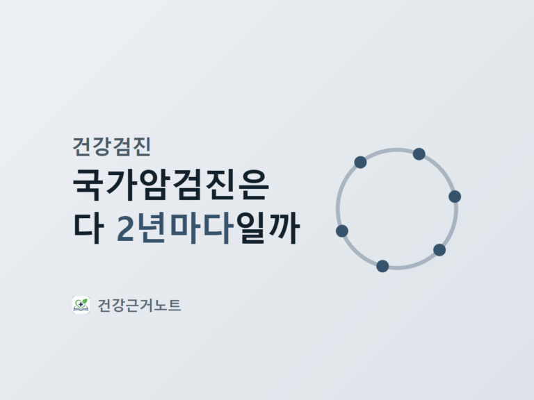 국가암검진은 다 2년마다일까라는 제목과, 둥근 궤도 위에 표식 여섯 개가 서로 다른 자리에 놓인 표지