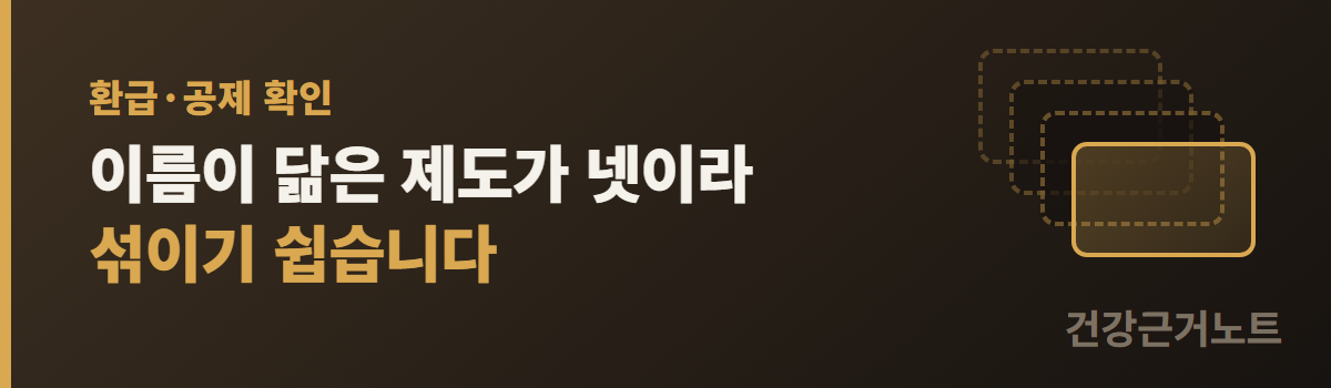 이름이 닮은 제도가 넷이라 섞이기 쉽다는 문구와, 겹쳐 놓인 카드 네 장 가운데 하나만 또렷한 도형