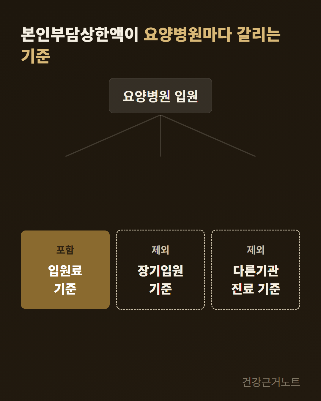 본인부담상한액을 계산할 때 요양병원의 범위가 기준마다 다르게 갈라지는 것을 가지 뻗는 도형으로 보여주는 그래픽