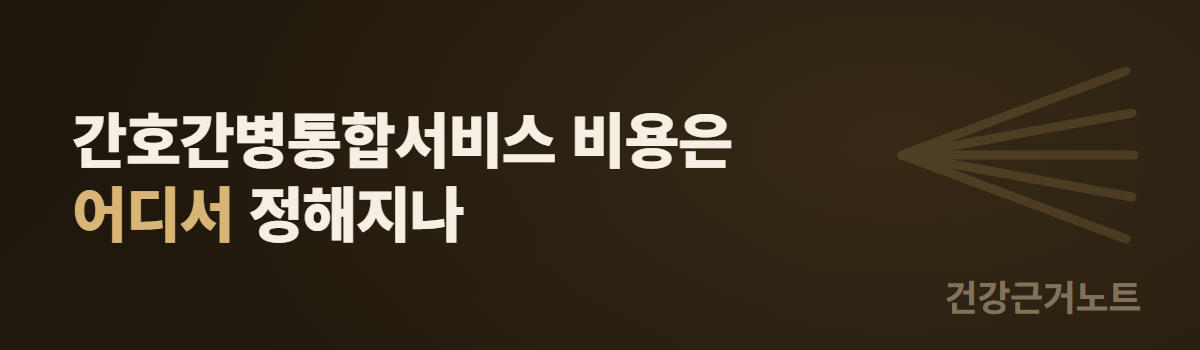 간호간병통합서비스 비용은 어디서 정해지나라는 문구가 두 줄로 적히고 오른쪽에 선들이 한 점에서 부채꼴로 갈라져 나가는 표시가 놓인 가로 배너